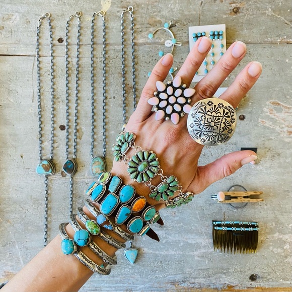 ♥️ Zuni ♥️ Jennifer Booqua Sterling Silver & Turquoise Hair Combs Set - Picture 7 of 8